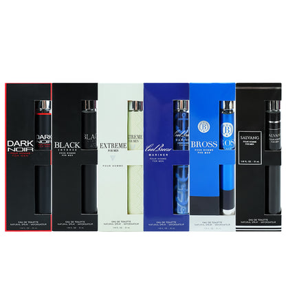 Eau De Toilette Travel Set Cologne for Him 6x 1.18 oz - Breeze / Bross / Extreme / Intense / Noir / Salvang