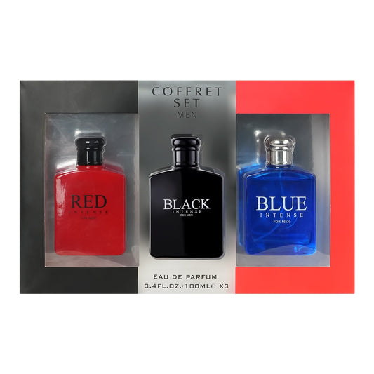 Eau de Parfum 3.4 oz / 100 ml 3 Pcs Coffret Set for Men Black Intense/Blue Intense/Red Intense