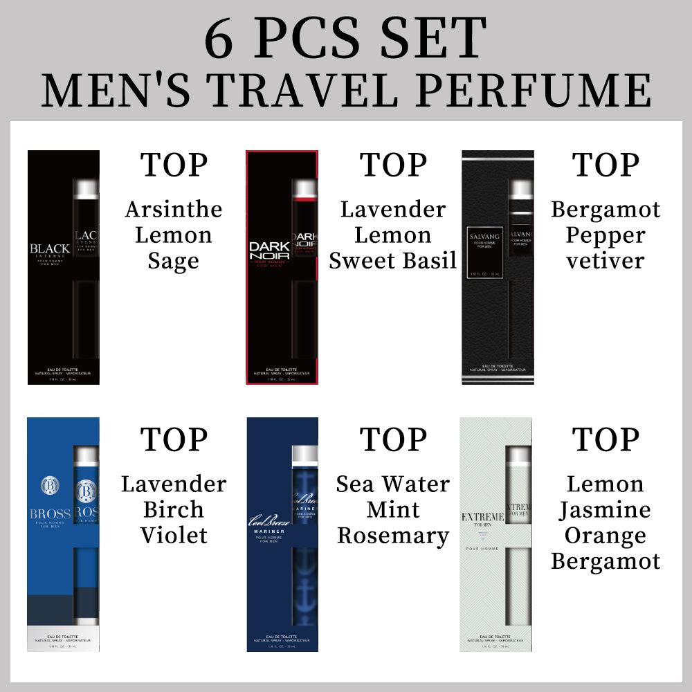Eau De Toilette Travel Set Cologne for Him 6x 1.18 oz - Breeze / Bross / Extreme / Intense / Noir / Salvang