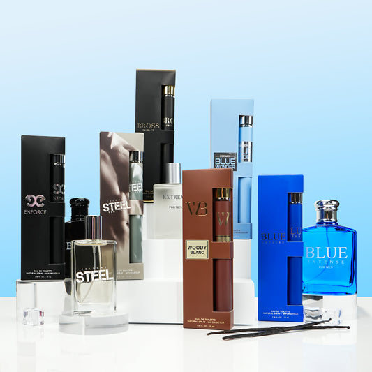 Cologne for Him Eau De Toilette Travel Set 6x 1.18 oz - Bross / Enforce / Intense / Steel / Wonder / Woody