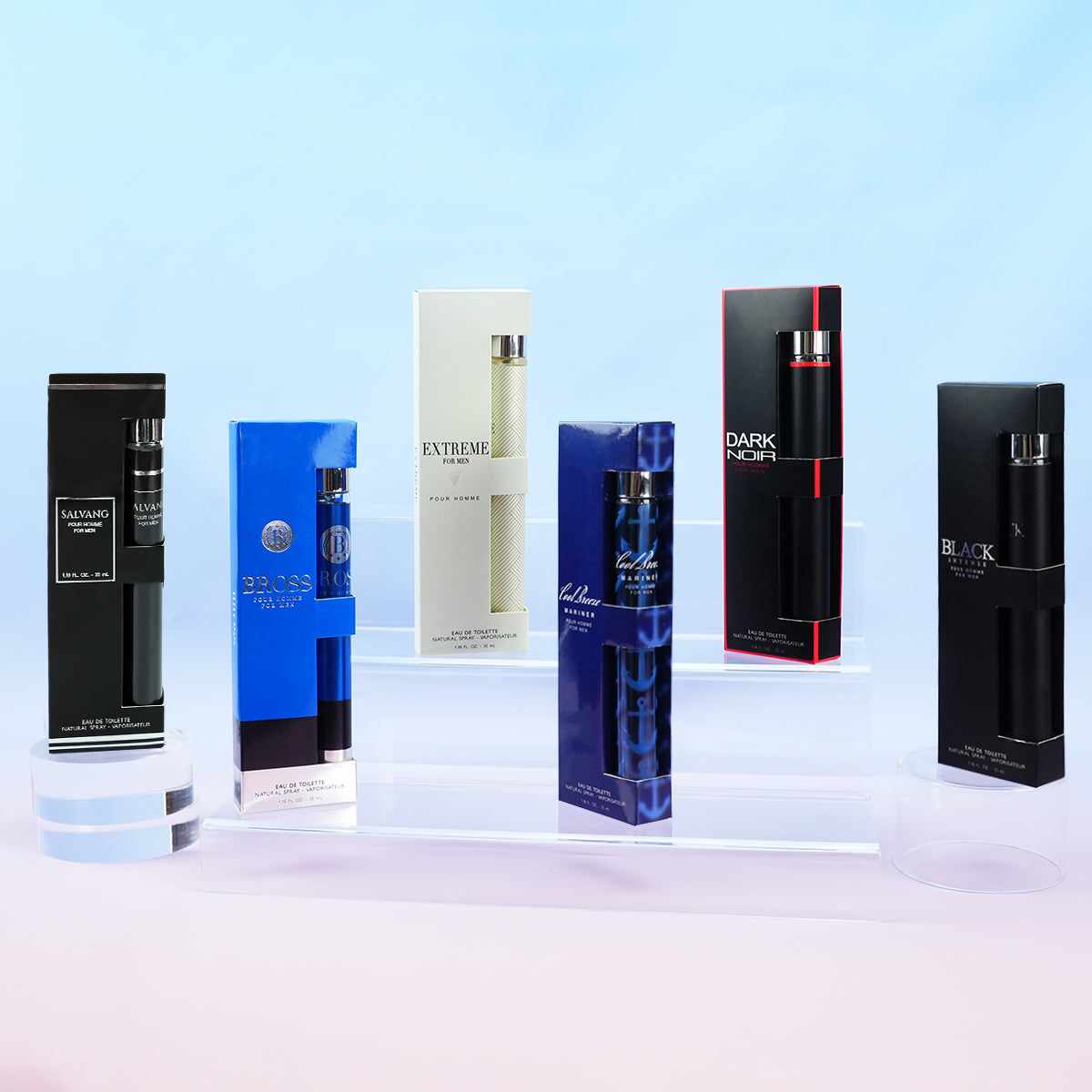 Eau De Toilette Travel Set Cologne for Him 6x 1.18 oz - Breeze / Bross / Extreme / Intense / Noir / Salvang