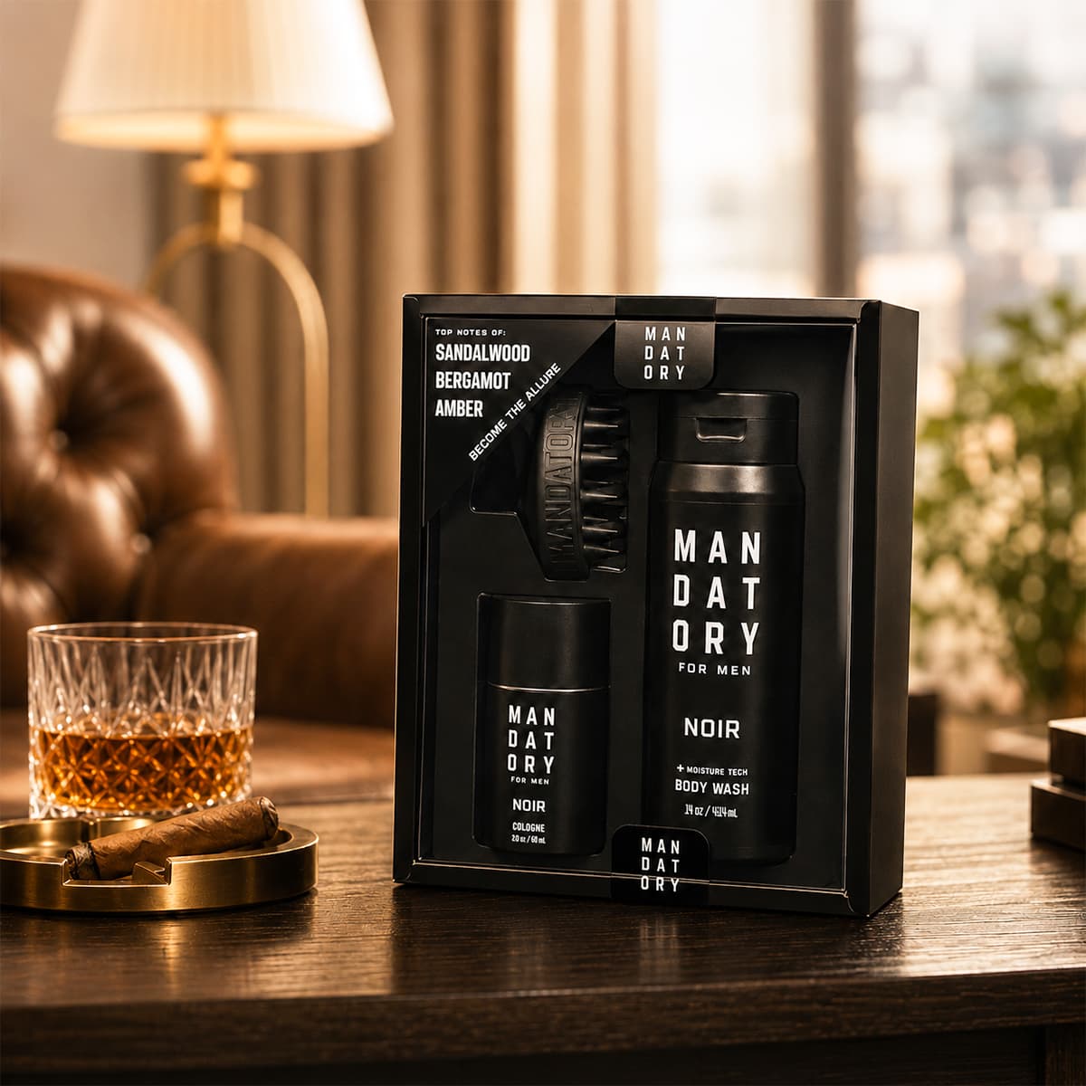 Noir Cologne & Body Wash & Brush Set
