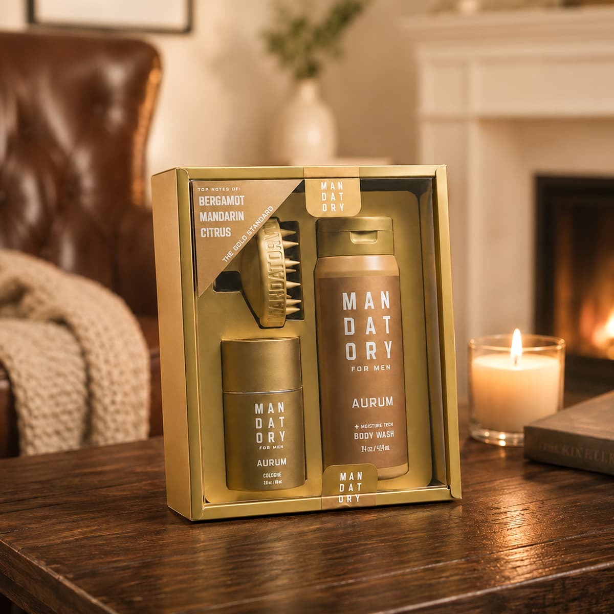Aurum Cologne & Body Wash & Brush Set